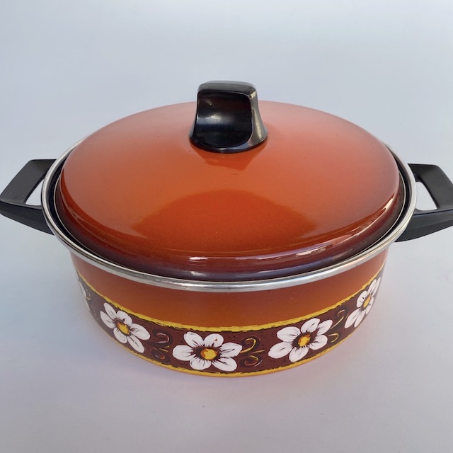 POTS n PANS, Patterned Orange Brown Floral Stock or Casserole Dish